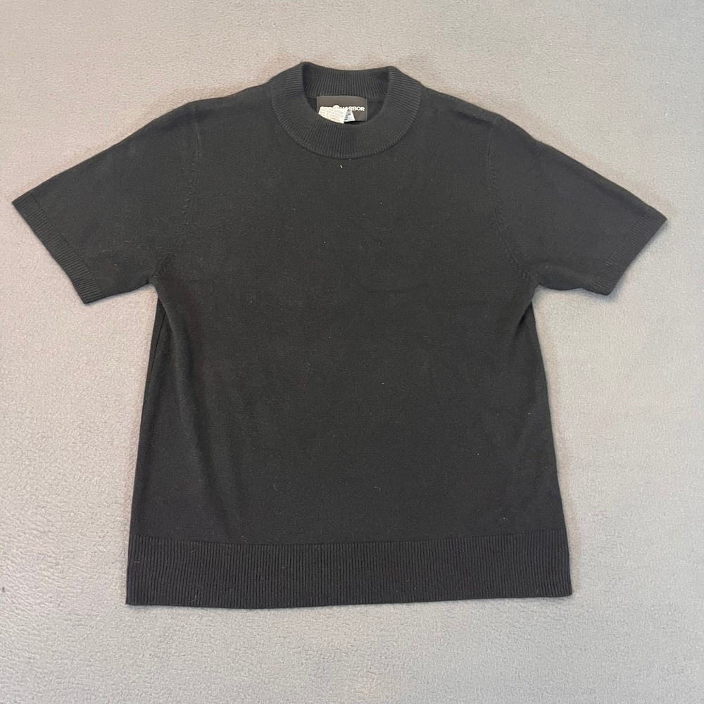 Sag Harbor Women's Sz Sm Black Pullover Short Sleeve Top Blouse Sweater Crew Rib